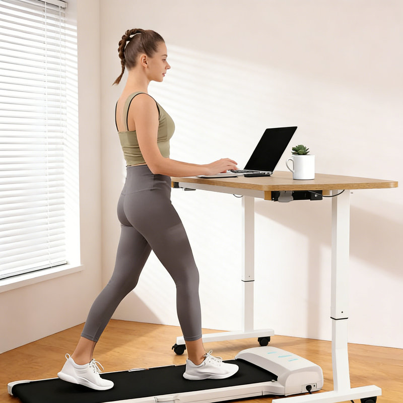 Adjustable Height Computer Desk, Light Brown/White