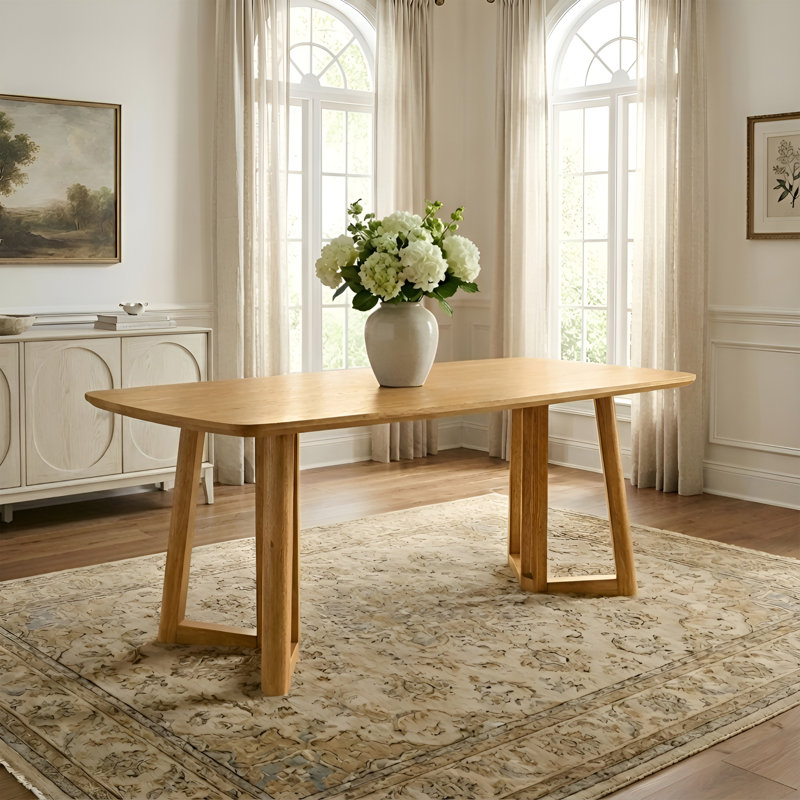 Rectangular Dining Table With Solid Wood Legs, Farmhouse Dining Table For Kitchen/Dining Room/Guest Room, Natural