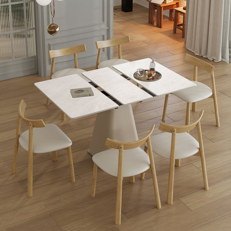 7-Piece Retractable Dining Table Set, Expandable Table With 6 Chairs For Small Apartments