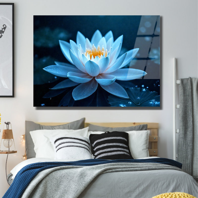 Fleur de lotus, art mural en verre trempé, décor floral, H 18 po x l 24 po