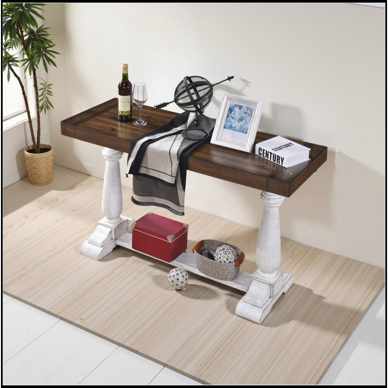 30-Inch Farmhouse Sofa Table With Pedestal Legs, Rustic Entryway Console For Living Room