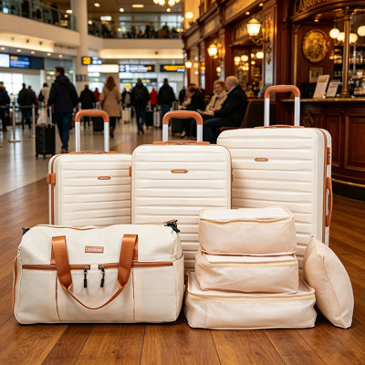 Ensemble de 8 pièces (sac de mise en forme 20 po, 24 po, 28 po et 19 po + sac de rangement 4 pièces), ensemble de valises rigides à roulettes en ABS avec verrou TSA Valise de bagage à main de couleur assortie