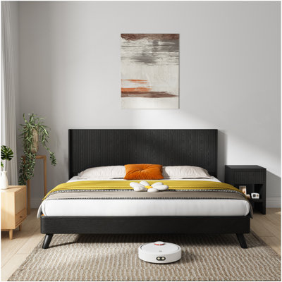 Tête de lit grand, tête de lit grand de 64,4 po de largeur seulement, têtes de lit de style campagne moderne, panneau cannelé mural, têtes de lit à oreilles Boho, chêne noir