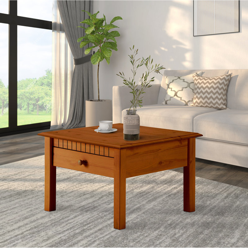 Yassine Solid Wood Four Leg Coffee Table with Storage, Brown