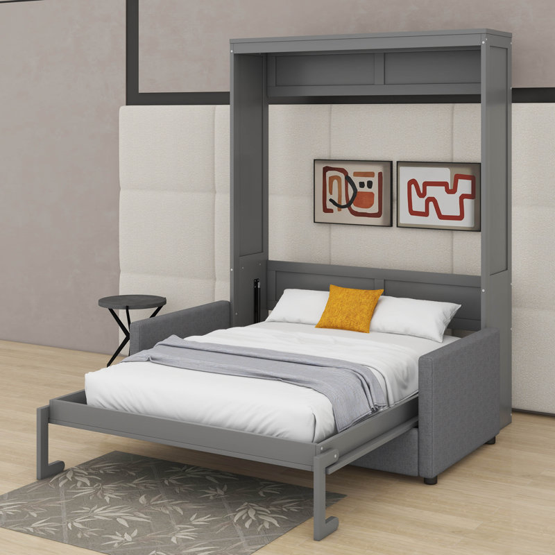 Grand lit escamotable avec coussin, Gris