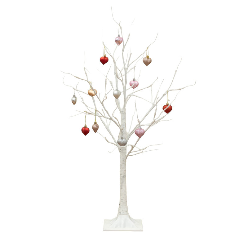 3 pi Arbre de Noël artificiel pré-éclairé avec 40 lumières DEL blanc chaud et ornements en forme de cœur, H 36 po x l 21 po