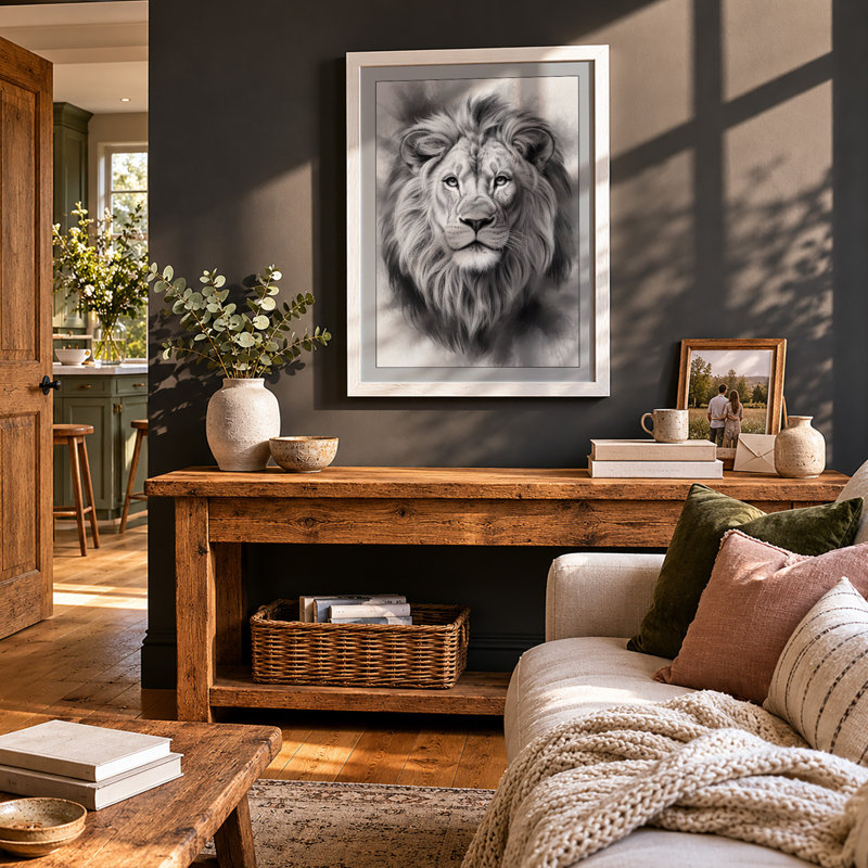 Lion's Gaze Realism 1 Piece Single Picture Frame Wall Art, A1 - 84.1 x 59.4 cm, White