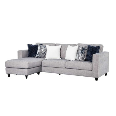 Harie Sectional Sofa With Chaise, 6 Pillow, Light Grey Chenille, 101In