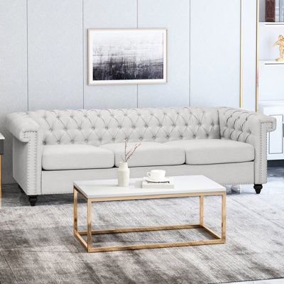 Grey Fabric - 3 Seater, With Traditional Button Tufting And A Streamlined Low , 83"W X 32"D 26"H Intricate Back,