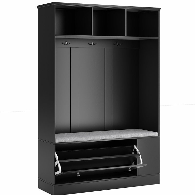 Arbre d'entrée avec banc et rangement pour vestiaire et chaussures, Noir