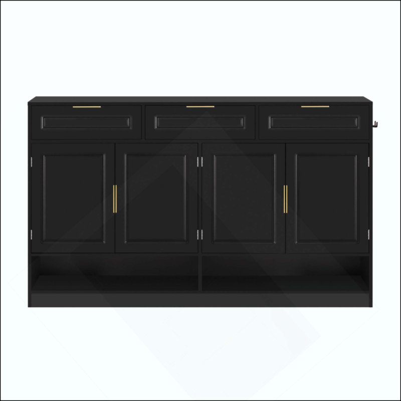 Farmhouse Sideboard With 3 Drawers & 4 Doors,Multi-Functional Storage Buffet With Adjustable Shelf And Open Storage Compartments, Suitable For Dining Room, Living Room, Entryway.