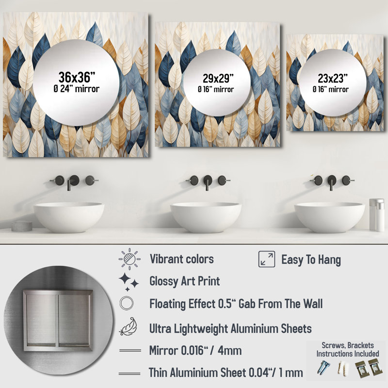 Itasha - Leaves Square Mirror Wall Decor For Bedroom, 29" x 29"