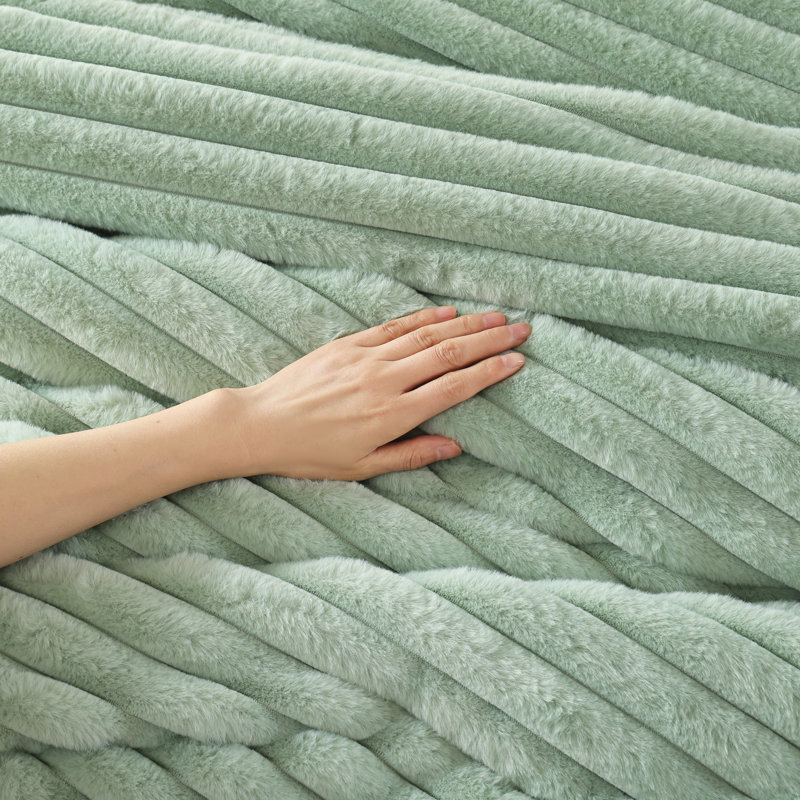 Fluffy Comforter Set 2 Pieces- All Seasons Heavy Faux Fur Comforter With One Pillowcase, Sage Green