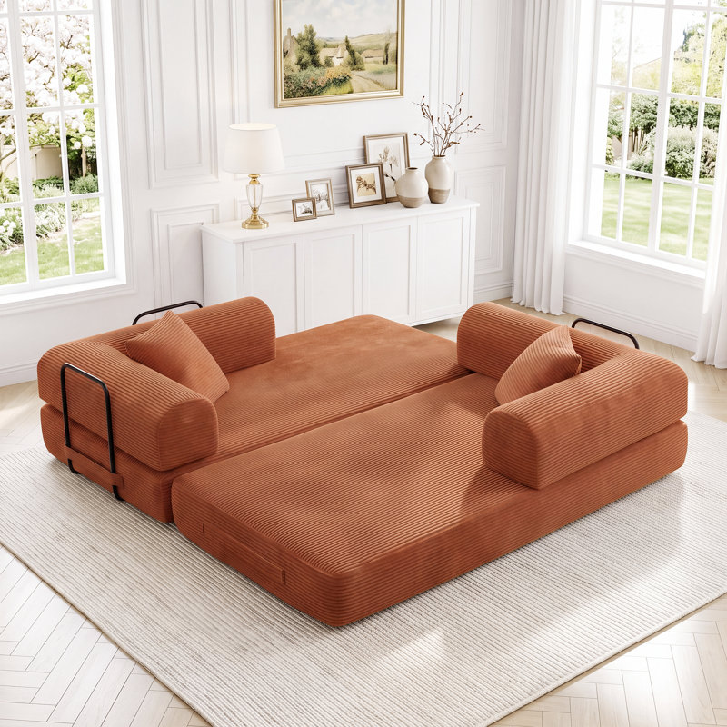 Canapé-lit 64,7 po en velours côtelé désossé, canapé futon modulaire, canapé en mousse à compression avec 2 coussins, aucun assemblage requis