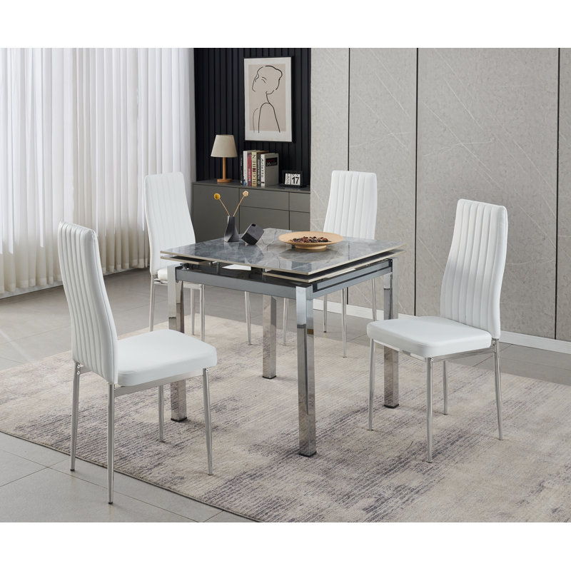 Piccolo Grey Sintered Stone Dining Table + 4  Monza Chairs , White