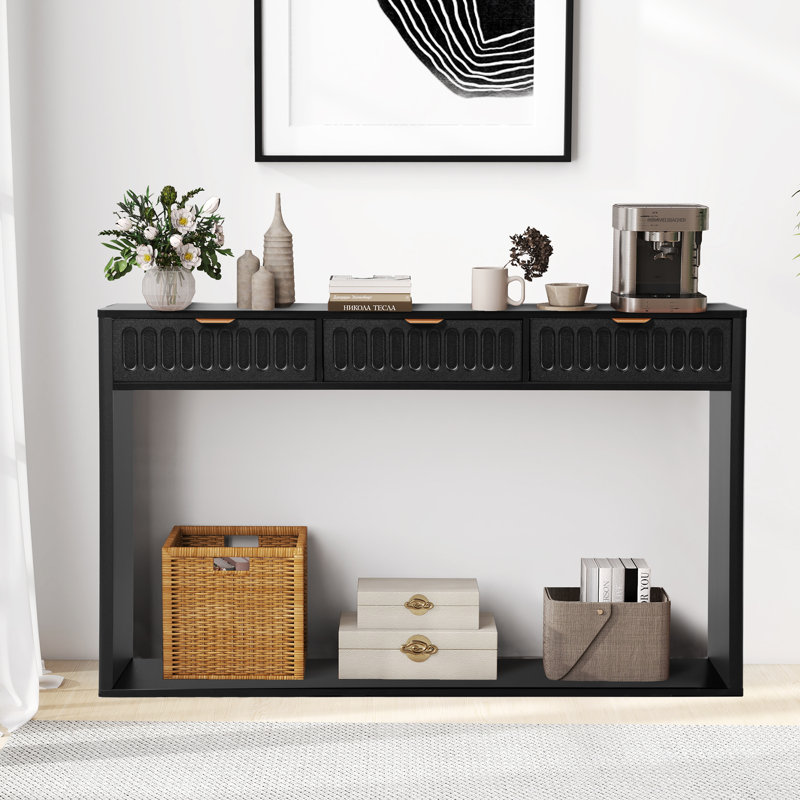 51.18'' Console Table With 3 Drawers, Black