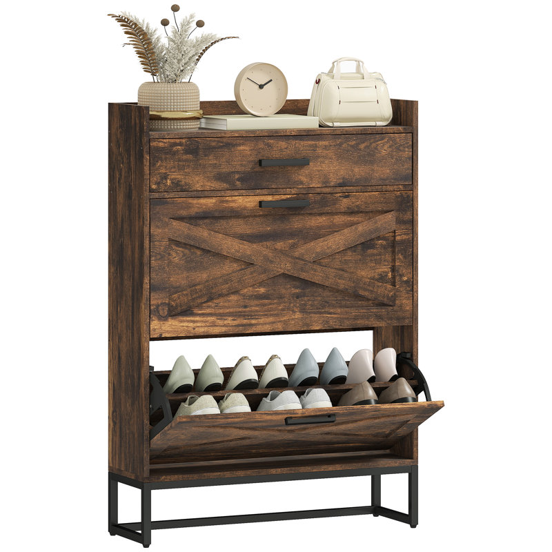 12 Pair Flip Down Shoe Storage, Brown