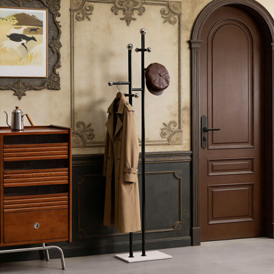 Freestanding Coat Rack With Heavy Marble Base, 8 Hooks For Entryway, Bedroom, Living Room Or Hotel - Sturdy Metal Clothes Tree For Coats, Hats, Bags