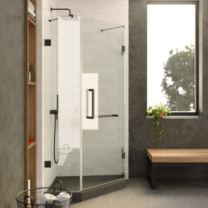 Porte de douche à charnière sans cadre l 30,25 po x H 74,25 po, Noir