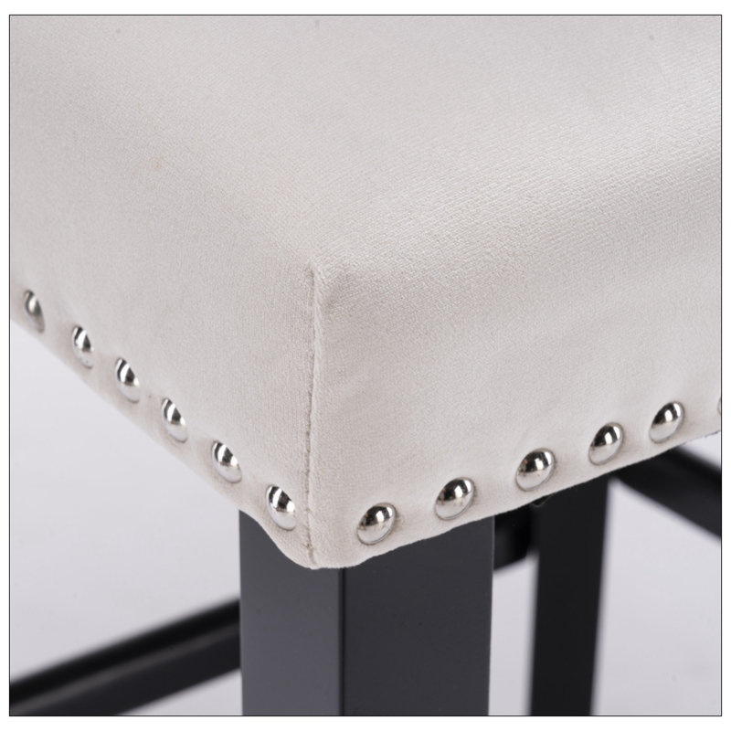 Jeemie Upholstered Counter Stool with Solid Wood Frame, Beige