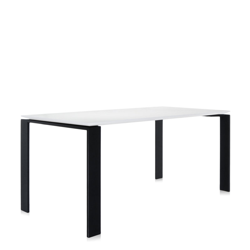 Four Metal Base Dining Table, 28" H x 75" W x 31" D, White Top/Black Base