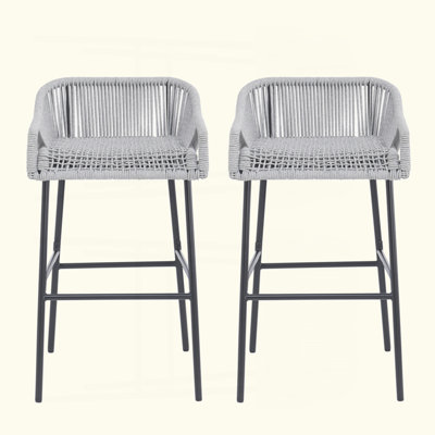 Outdoor Patio Rope Bar Stools - Weather-Resistant Woven Design, Set of 2