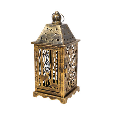 Porte-bougie lanterne en métal, lanterne suspendue décorative de forêt de cerf vintage pour maison de campagne, automne, décor de manteau de cheminée