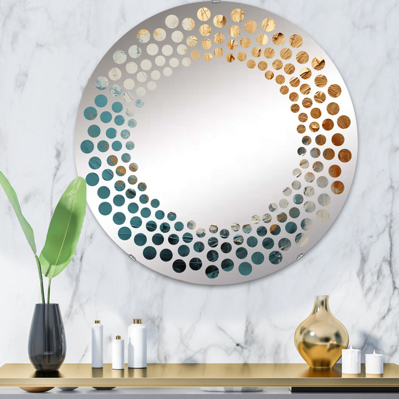 A Shower Of Fireworks - Miroir mural rond à pois, 23,6 po x 23,6 po, Or / Bleu