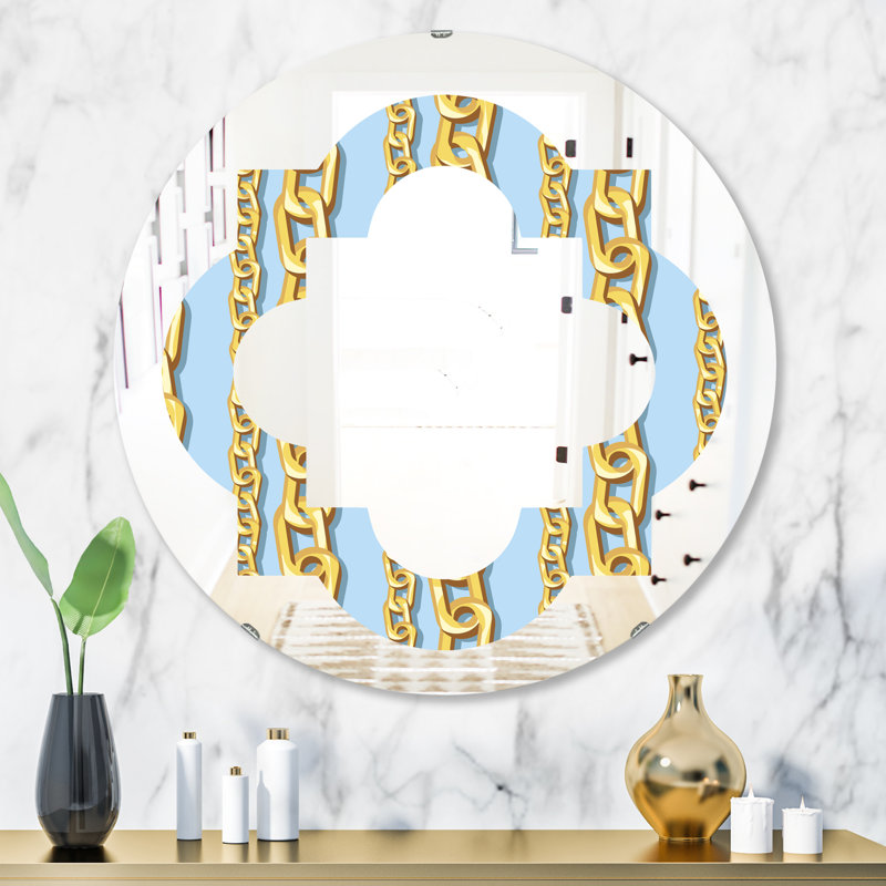 Miroir mural moderne sans cadre à motif chaîne quadrilobe, 31,5 po x 31,5 po