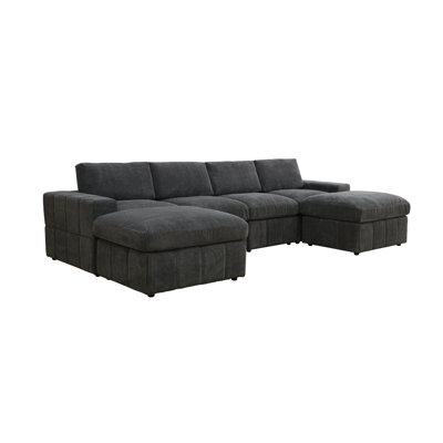 POSTIE 6-PieceCorduroy Living Room  Couch Sofa with 2 Ottomans