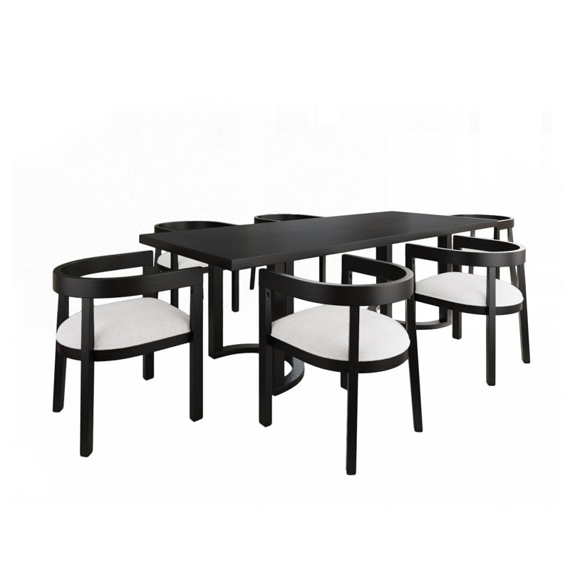 Inesa 7-Piece Wood Upholstered Dining Set, Black