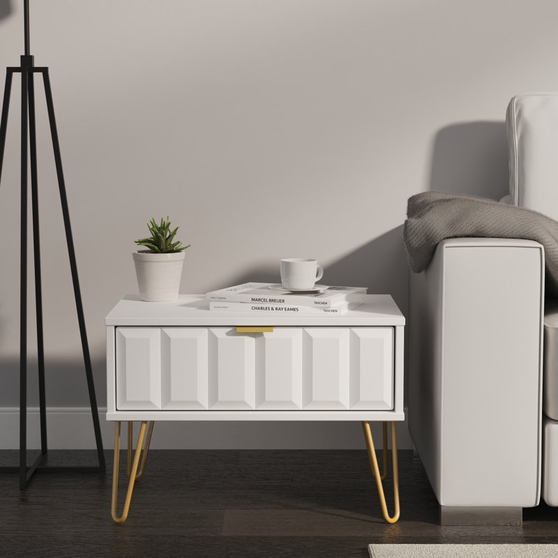 Alard End Table, White/Gold