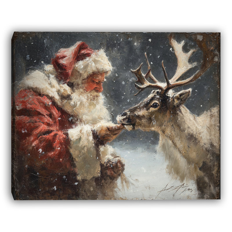 «Santa and His Reindeer Friendship», art mural sur toile, H 36 po x l 48 po