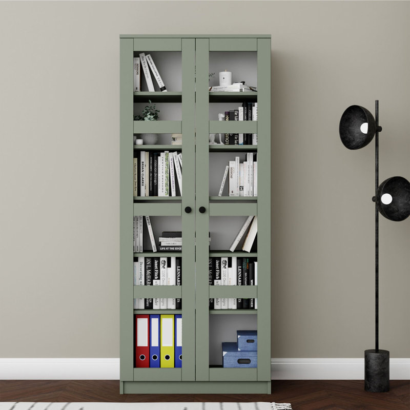 Armoire polyvalente avec tablettes réglables, design vert uni moderne, 31,5 po x 74,8 po x 14,6 po | Panneau de particules 100% enduit de mélamine, parfait pour le rangement et l'organisation de la maison | Fixation murale avec nombreuses tablettes