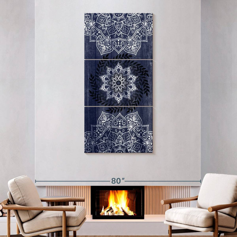 Mandalas On Rustic Blue, 75" H x 36" W