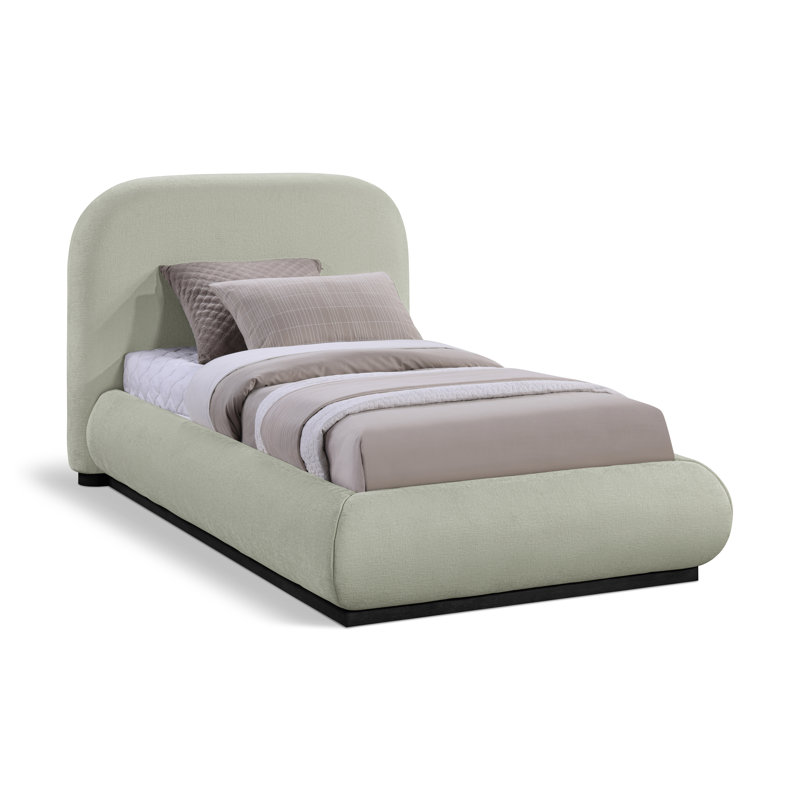 Humayrah Upholstered Panel Bed, Twin, Mint Chenille Fabric / Stained Black