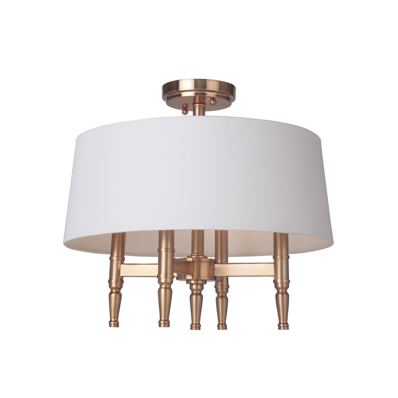 Plafonnier semi-encastré 4 lumières 18" lustre style tambour Quinlan, Laiton satiné