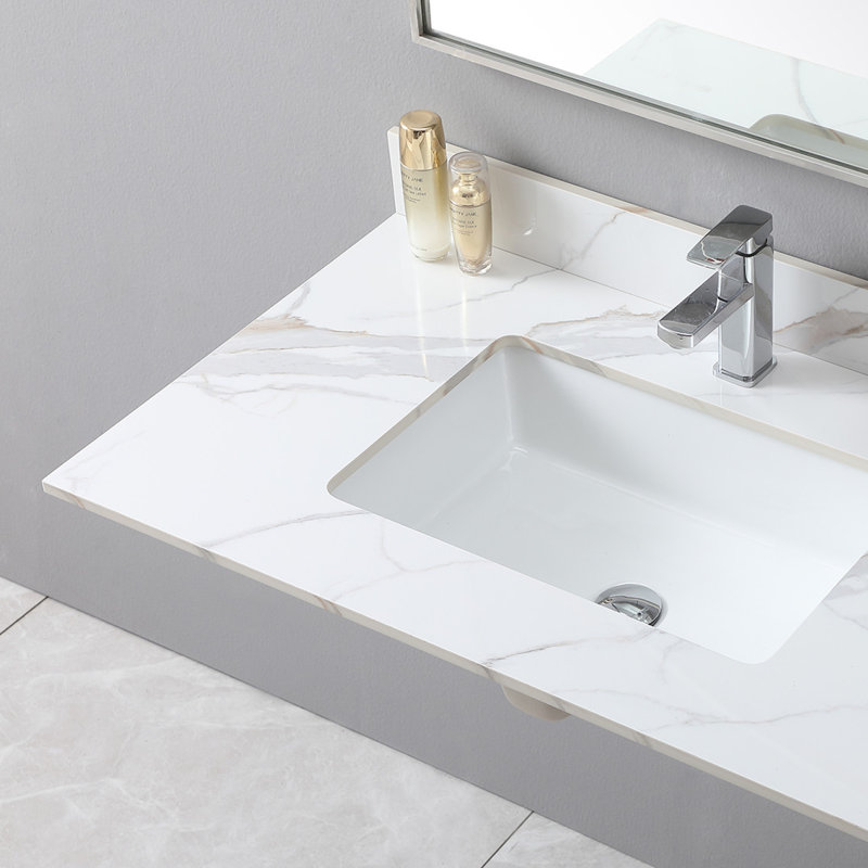 37 in. White Engineered Stone Composite Vanity Top with Rectangular Sink
