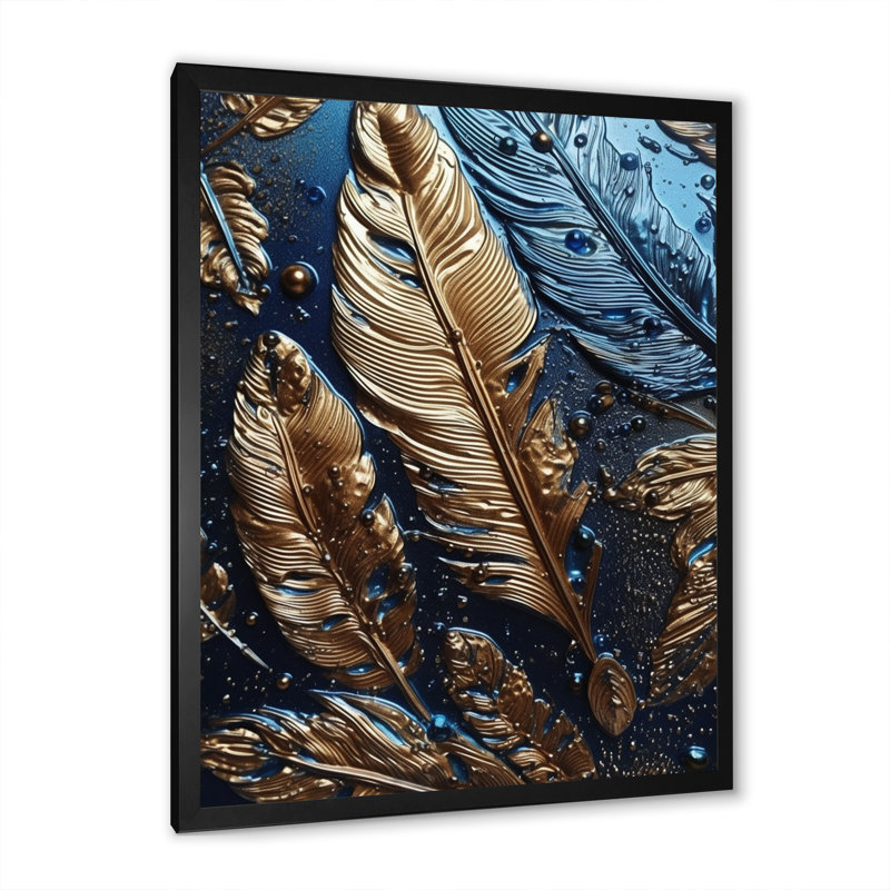 «Misael Gold Feather Glamour I», reproduction sur toile, Cadre photo noir, H 20 po x l 12 po x P 1 po