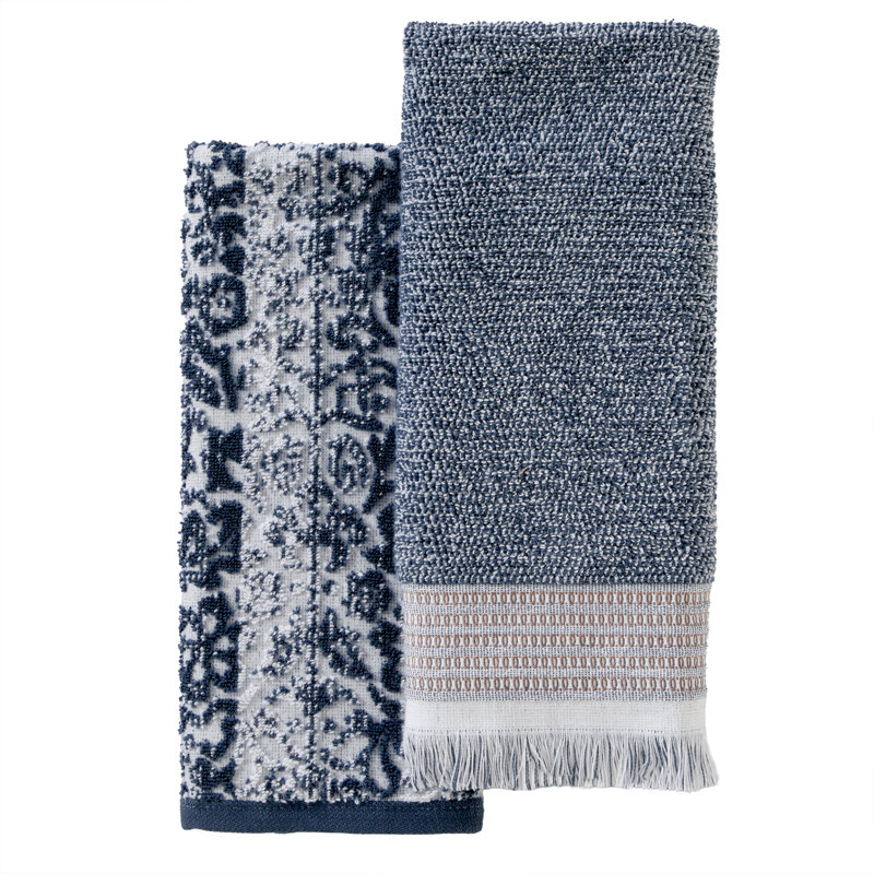 2 Piece Turkish Cotton Hand Towel Set, Navy