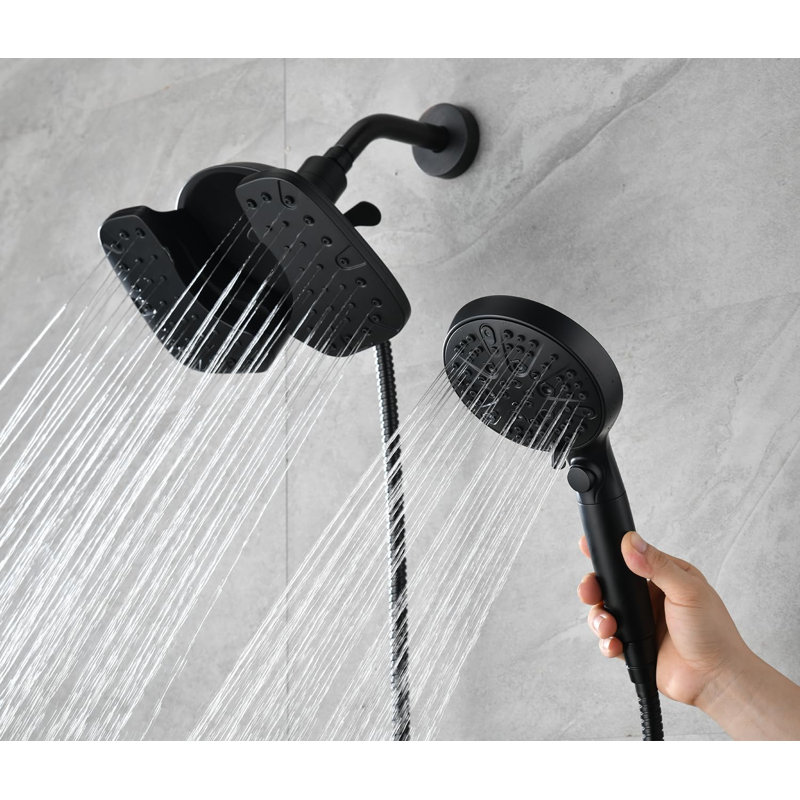 10 Inch 2-in-1 Shower Head Combo: Rain Shower & 10-Setting Handheld with Hose, Black