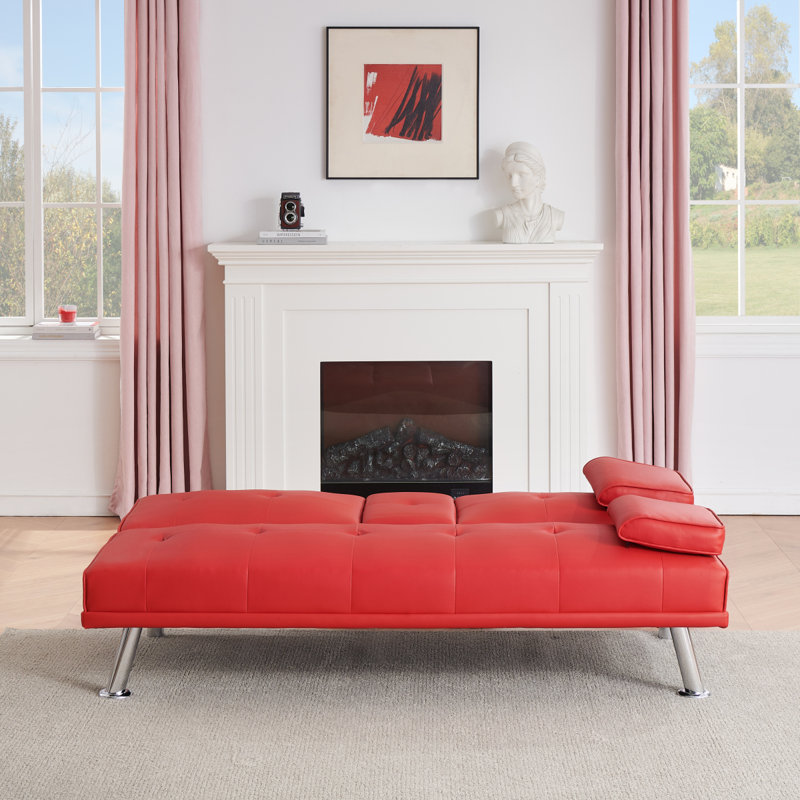 Canapé-lit pliant double en cuir rouge 67 pouces avec table basse pour bureau