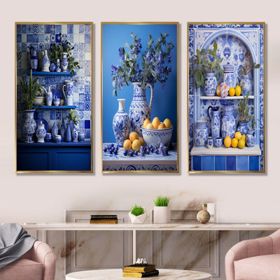 Ensemble de 3 reproductions d'art sur toile méditerranéen