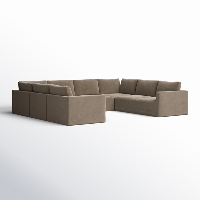 Deirdre Velvet U-Shaped Sectional Symmetrical, Taupe Velvet