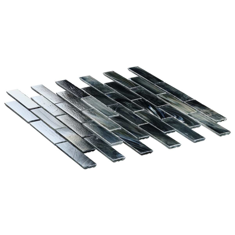 Artwater Iridescent Polished Glass Mosaic Tile, Night Black