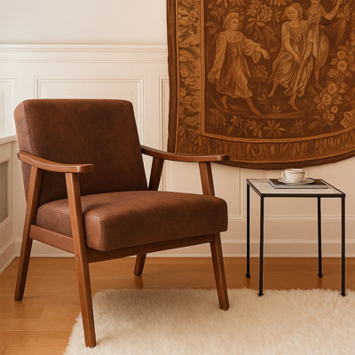 Mid-Century Modern Accent Chair With Solid Wood Frame & Padded Support