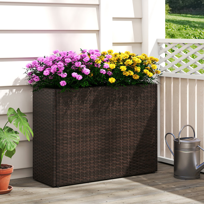 2 PCS 24" Tall PE Rattan Planter Box with Removable Liner for Front Porch Patio, 2