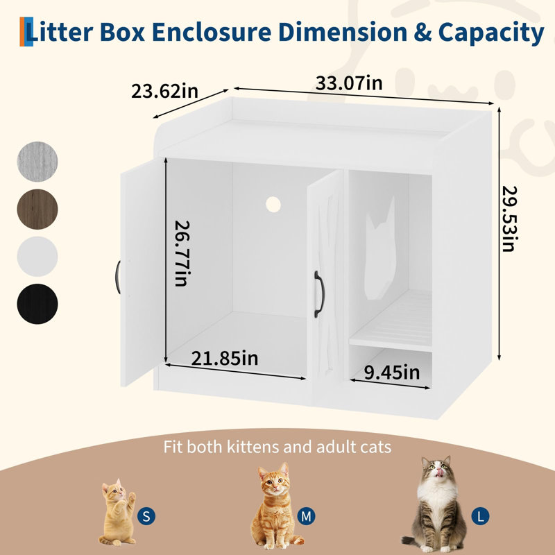 Double bac à litière pour chat, toilette cachée en bois pour chat avec rangement, ventilée, blanc et brun, White/Brown
