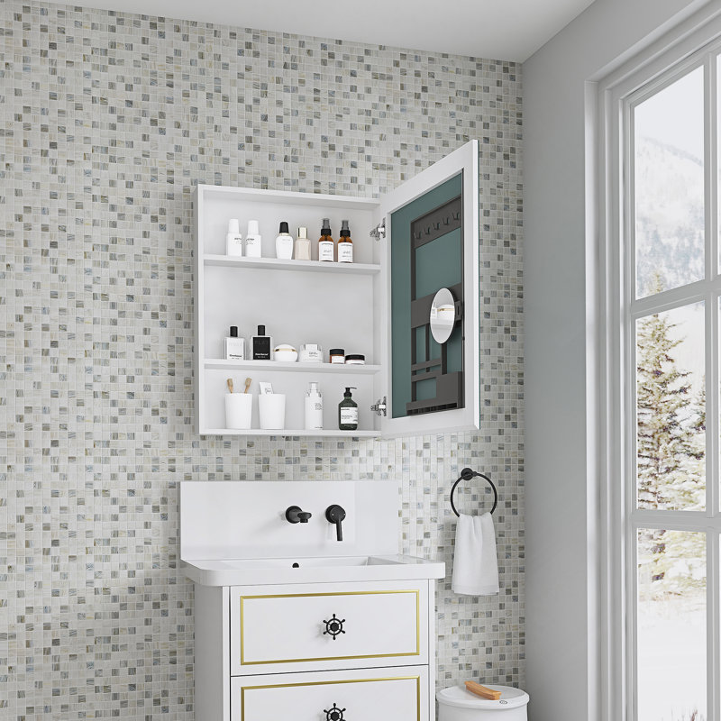 24'' W X 30'' H Surface Frameless Mirror Medicine Cabinet, Beveled Mirror Edges Bathroom Medicine Cabinet, Right Opening Door