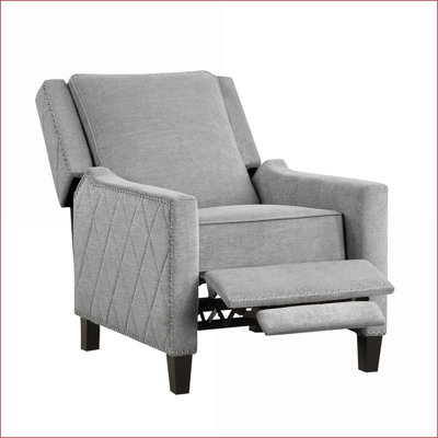 Recliners for Living Room, Modern Push-Back Reclining Chair with Nailhead Trim, Slate Gray Textured Fabric | Solid Wood Frame